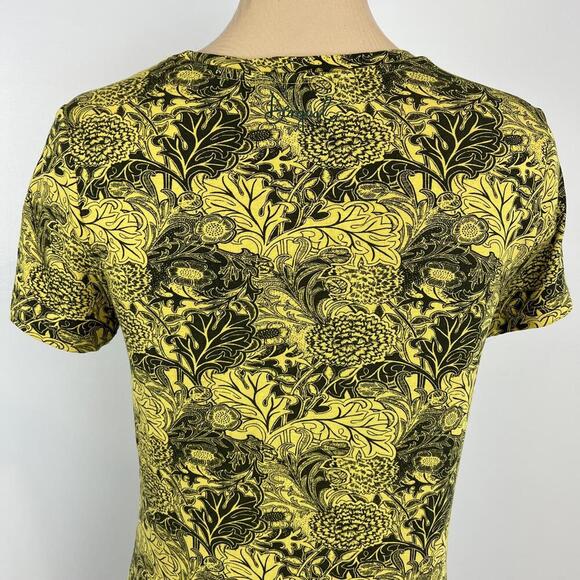 Desigual Women's Small Duna Yellow Floral Print Midi Short Sleeve Dress Cut Out - Picture 12 of 13